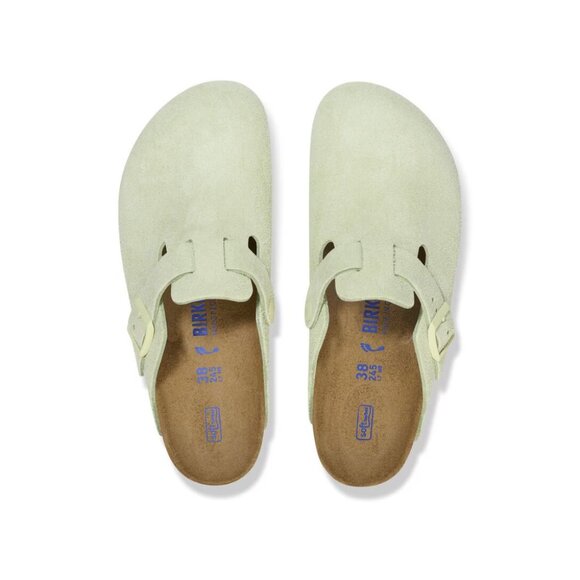 Birkenstock Boston Unisex Soft Footbed Suede Clog Sandals - Faded Lime - Picture 4 of 5